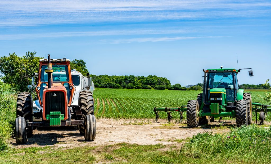 farm machinery parked in a field