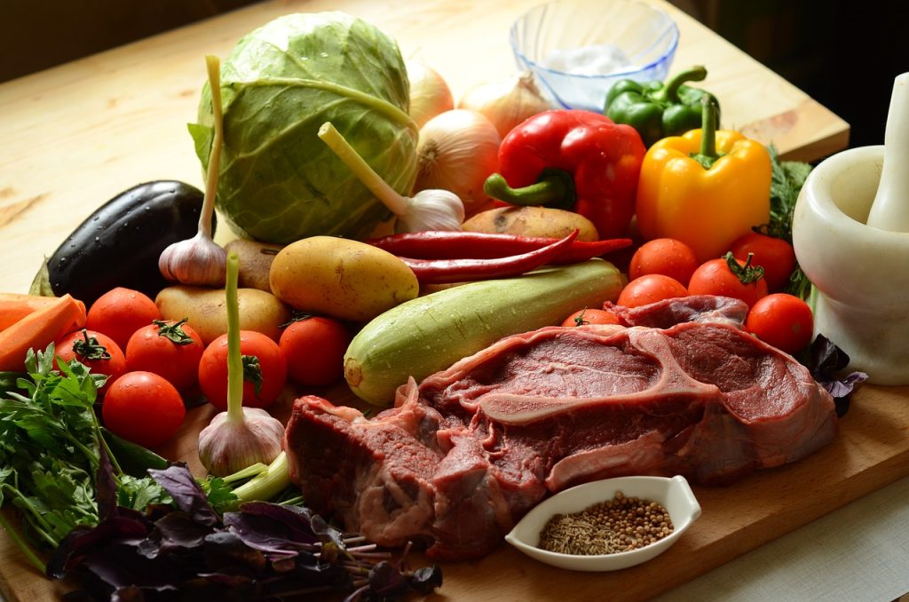 vegetables, meat, ingredients