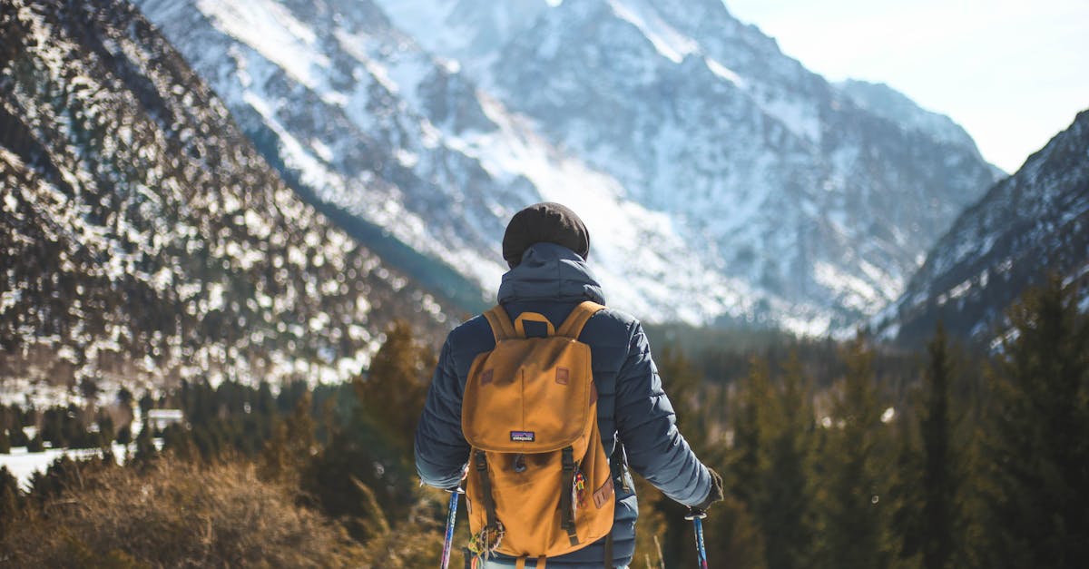 a lone hiker with a backpack explores a scenic winter mountain landscape