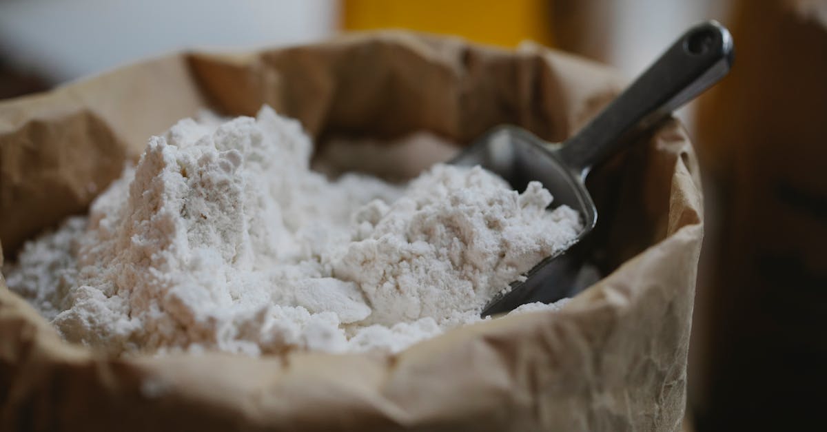 close up of a paper bag filled with flour with a metal scoop perfect for home baking