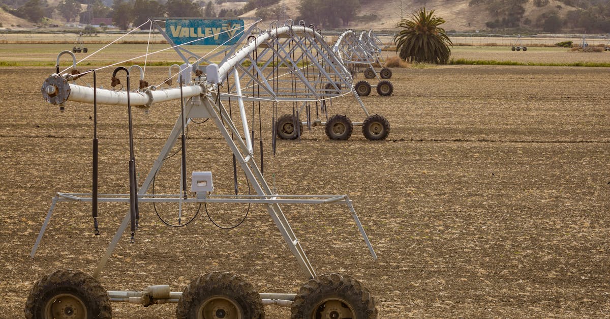 long irrigation system on a farm field illustrating modern agricultural methods