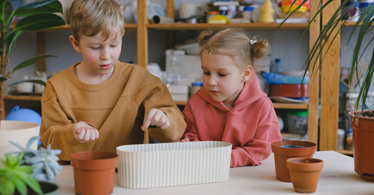 two children enjoy planting indoors with pots and soil fostering creativity and learning